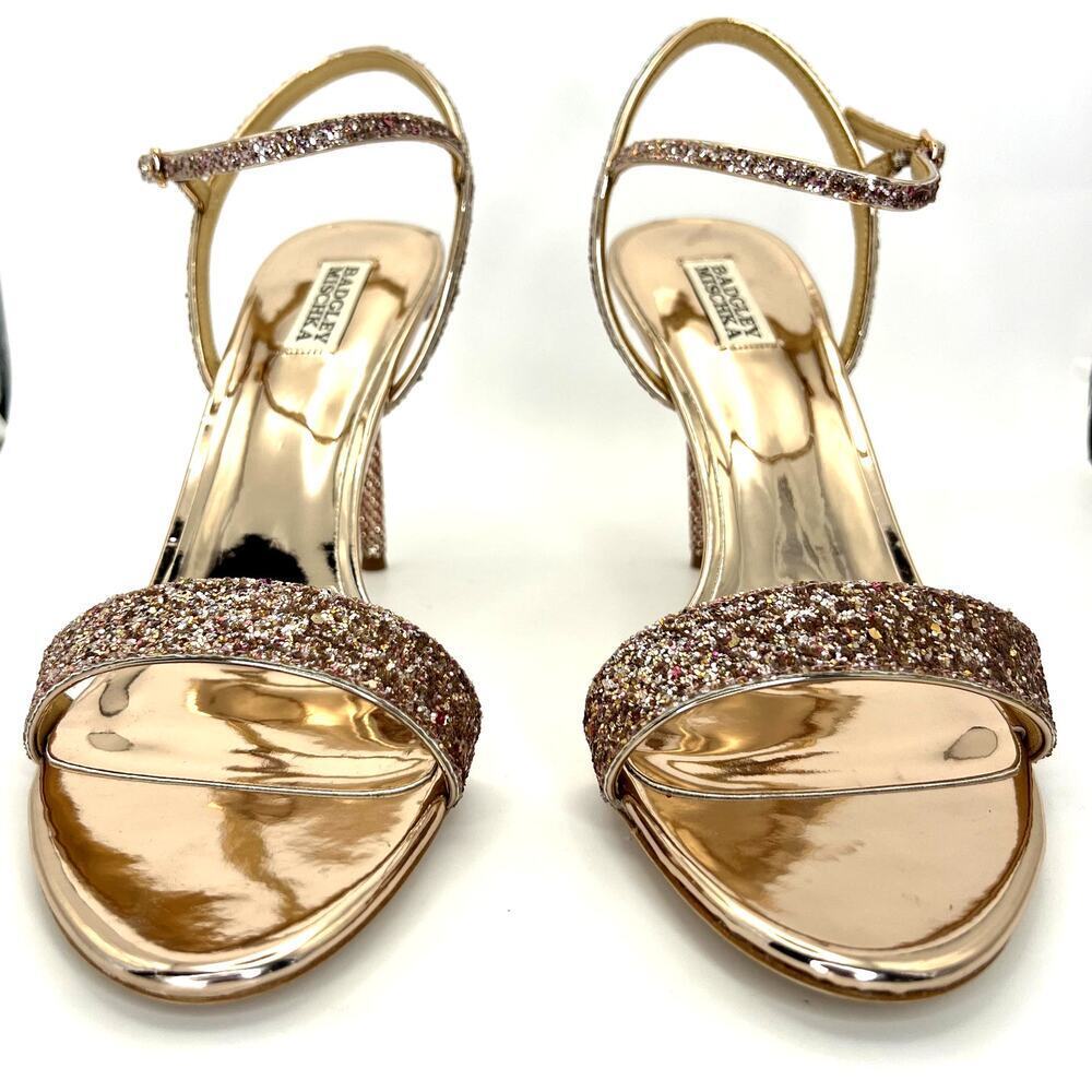 Badgley Mischka Olympia High Heel Glitter Sandals Rose Gold Women's 13 - Picture 3 of 11